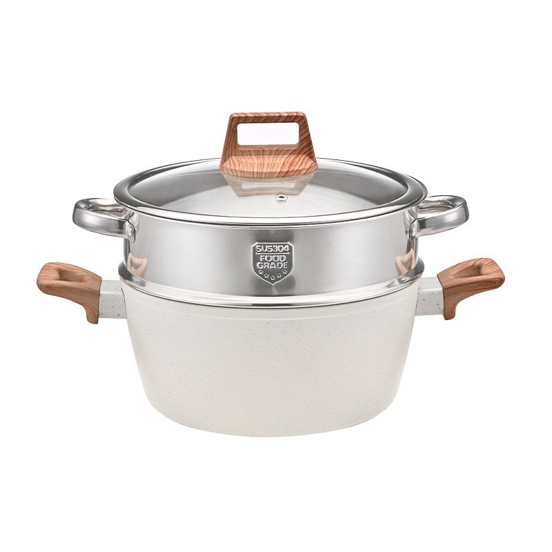 Wholesale 12 Pieces Aluminum Alloy White Granite Kitchen Cooking Pan Pot Set Non Stick Cookware Sets with Wood Handle
