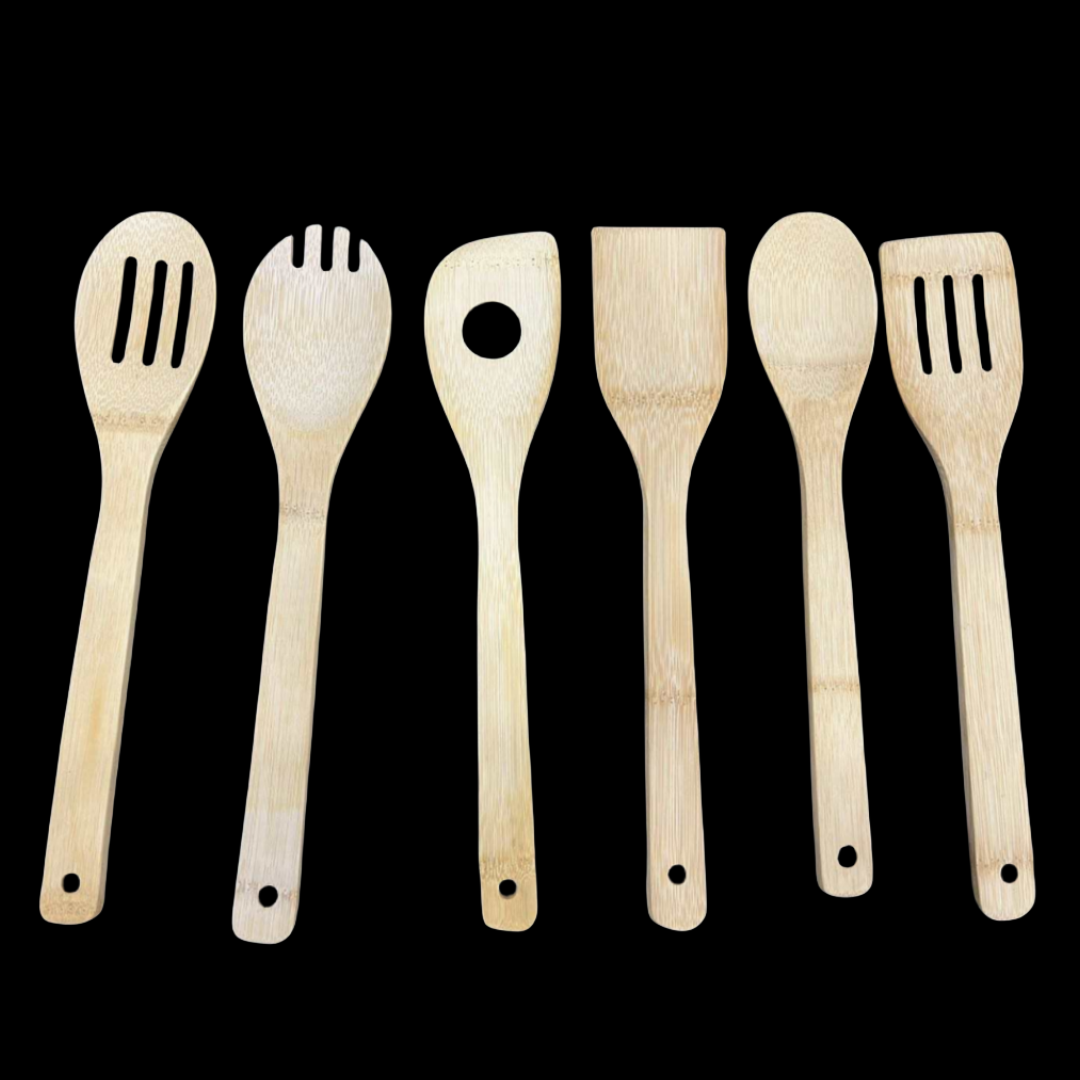 6 Pcs Kitchen Cooking Tool Set Eco Friendly Natural Non-Stick Spoons Bamboo Spatula Cookware Sets for Cooking