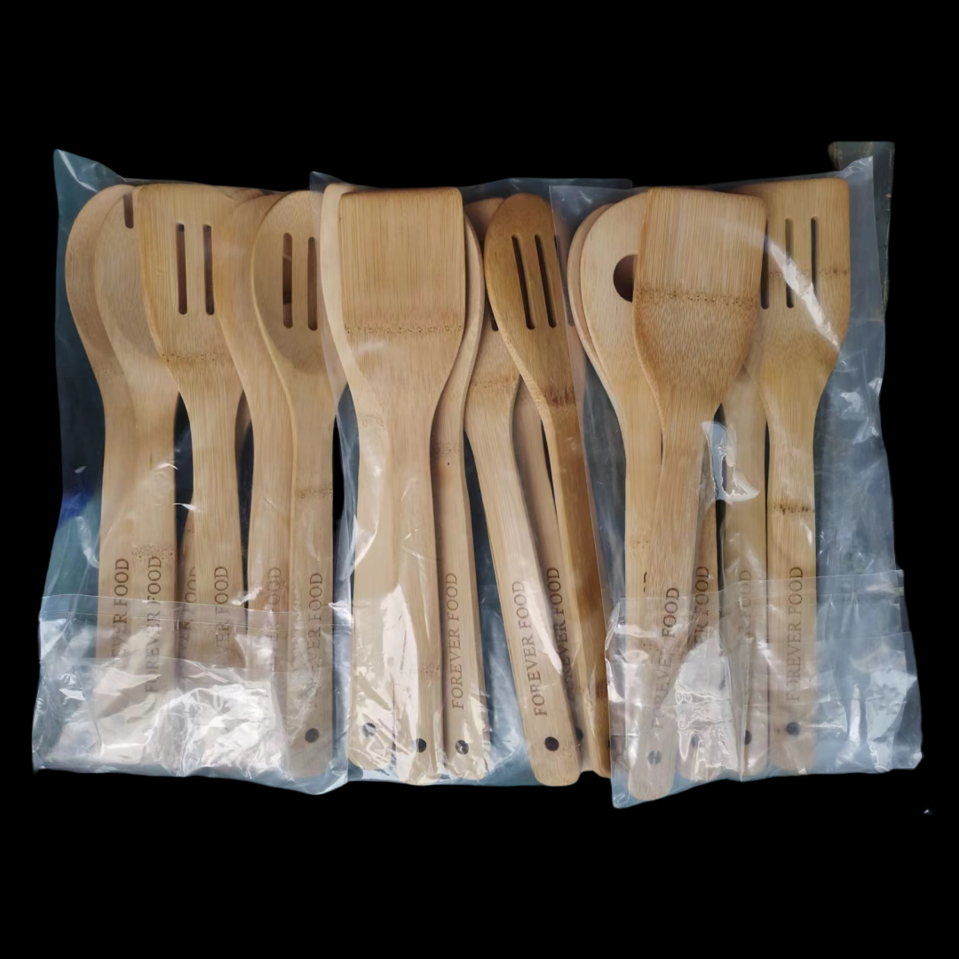 6 Pcs Kitchen Cooking Tool Set Eco Friendly Natural Non-Stick Spoons Bamboo Spatula Cookware Sets for Cooking