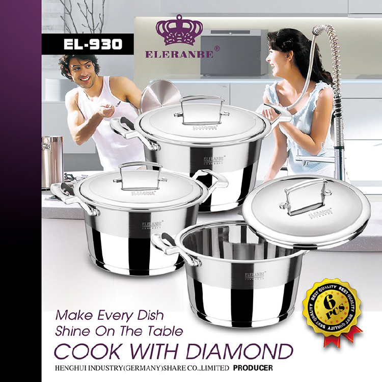 6Piece Stainless Steel Wall Angle panelas Set Pot Soup Pot Cookware Export Quality kitchen pots Stainless Steel Cookware Set