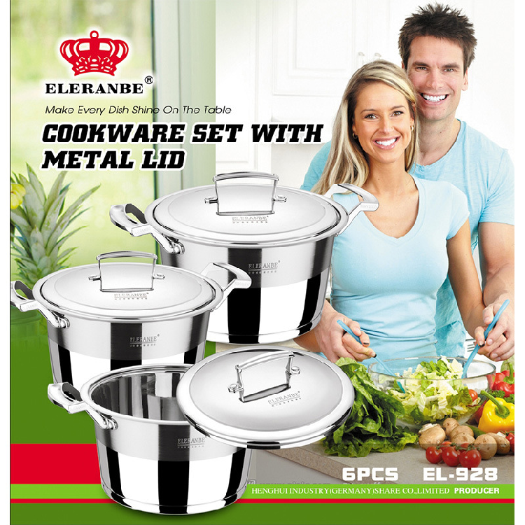 6Piece Stainless Steel Wall Angle panelas Set Pot Soup Pot Cookware Export Quality kitchen pots Stainless Steel Cookware Set