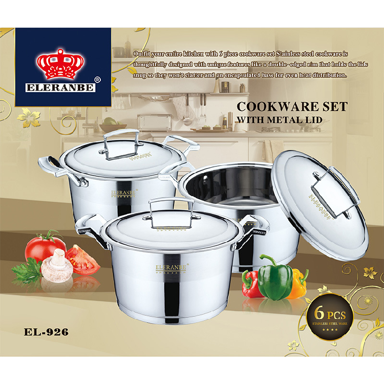 6Piece Stainless Steel Wall Angle panelas Set Pot Soup Pot Cookware Export Quality kitchen pots Stainless Steel Cookware Set
