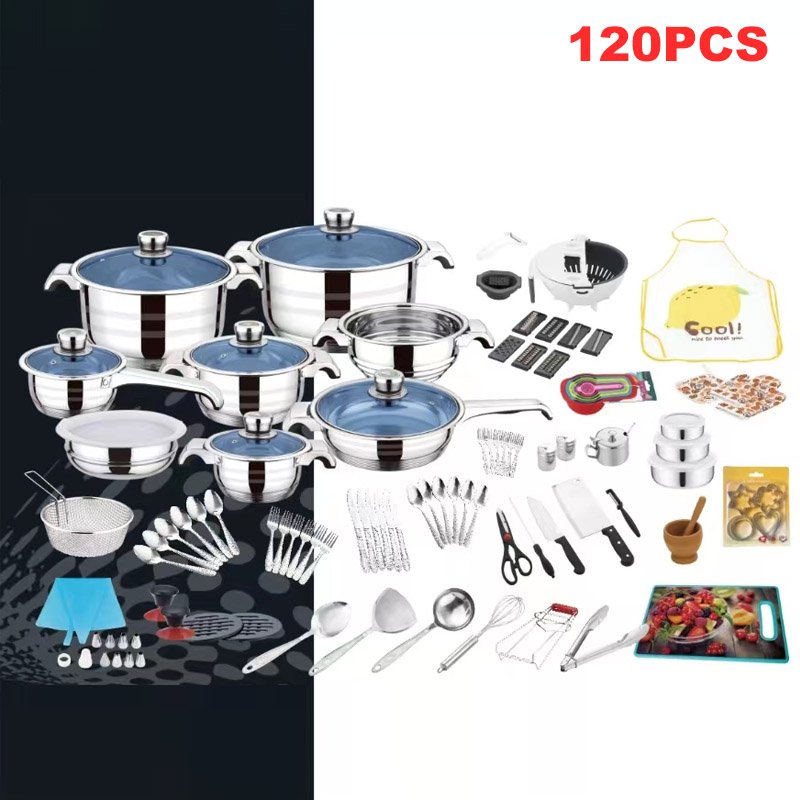 120pcs stainless steel cooking pot cookware set