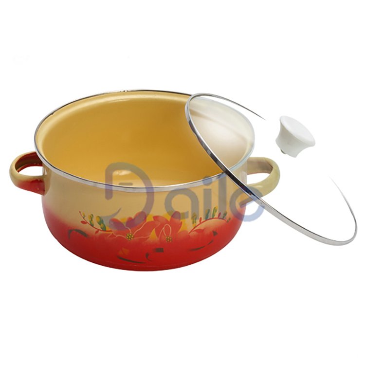Kitchen 7 Pieces Enamel Kitchenware Pots Enamel Cooking Sets Cookware Set With Glass Lid