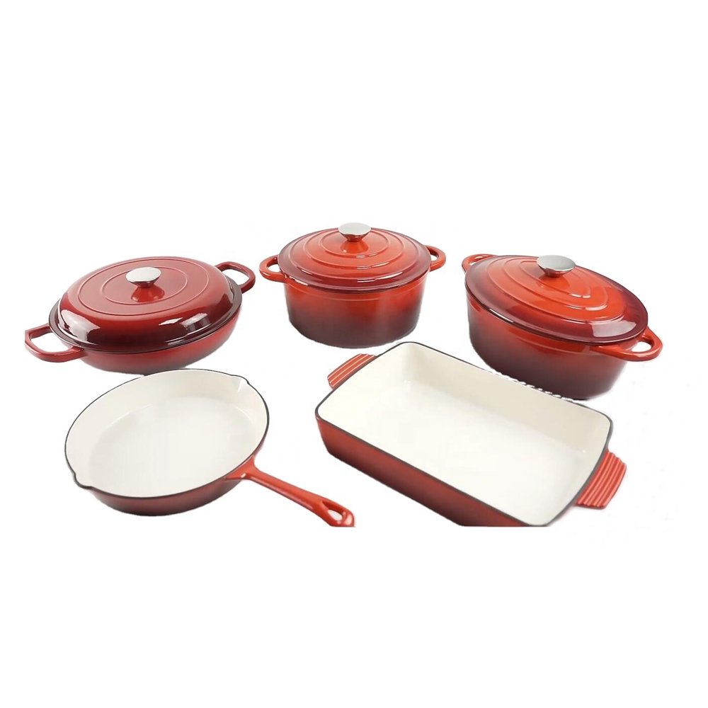 ChuiHua Luxury Cast Iron Enamel Cookware Set Non Stick Camping Cooking Pot Enamel Casserole Casting Pot