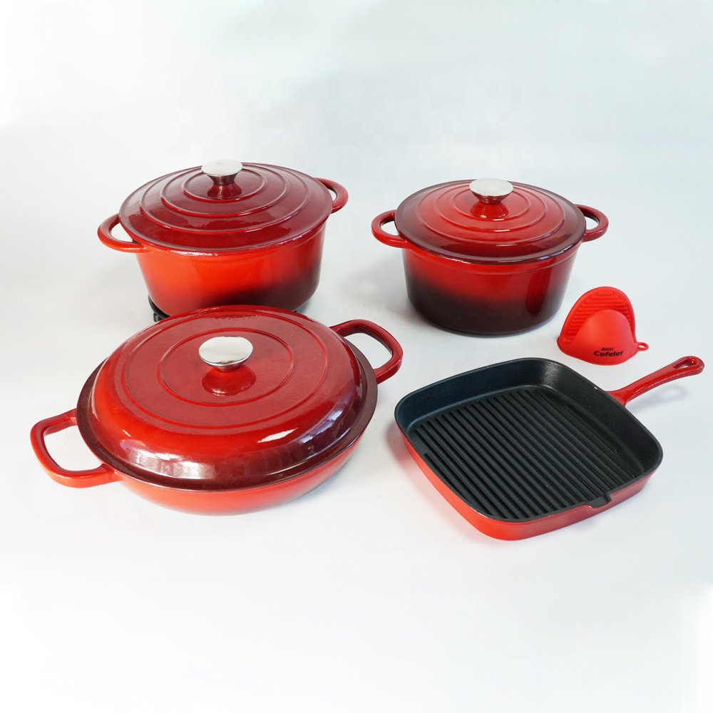 ChuiHua Luxury Cast Iron Enamel Cookware Set Non Stick Camping Cooking Pot Enamel Casserole Casting Pot