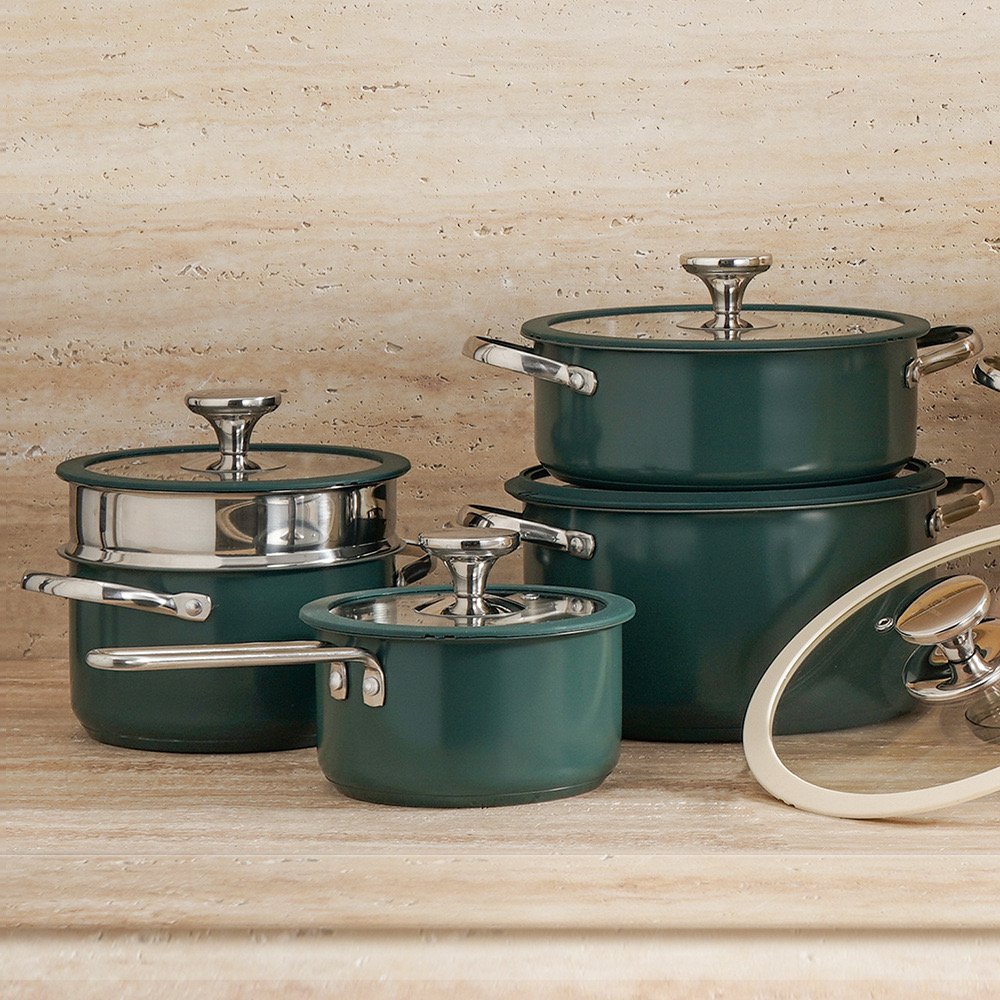 Korean Portable Fashion Style Color Steel Durable Ceramic Coating Cooking Pot For Set Non-stick Sauce Pan Cookware Set