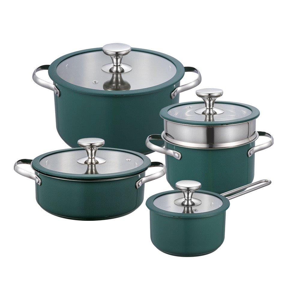 Korean Portable Fashion Style Color Steel Durable Ceramic Coating Cooking Pot For Set Non-stick Sauce Pan Cookware Set