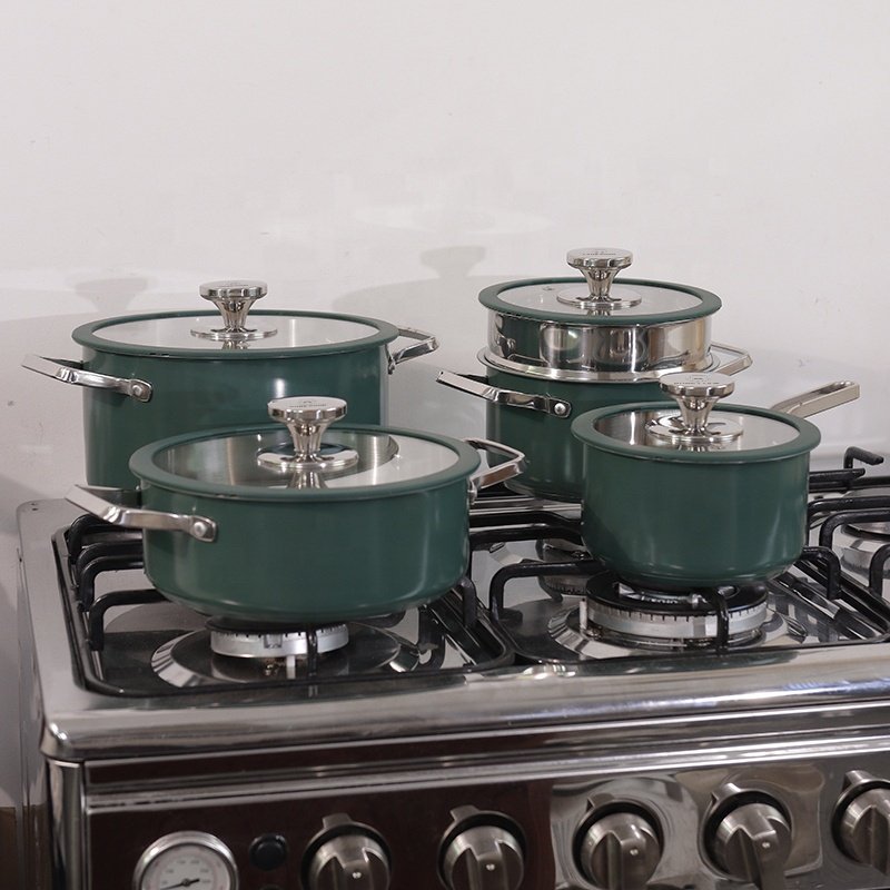 Korean Portable Fashion Style Color Steel Durable Ceramic Coating Cooking Pot For Set Non-stick Sauce Pan Cookware Set
