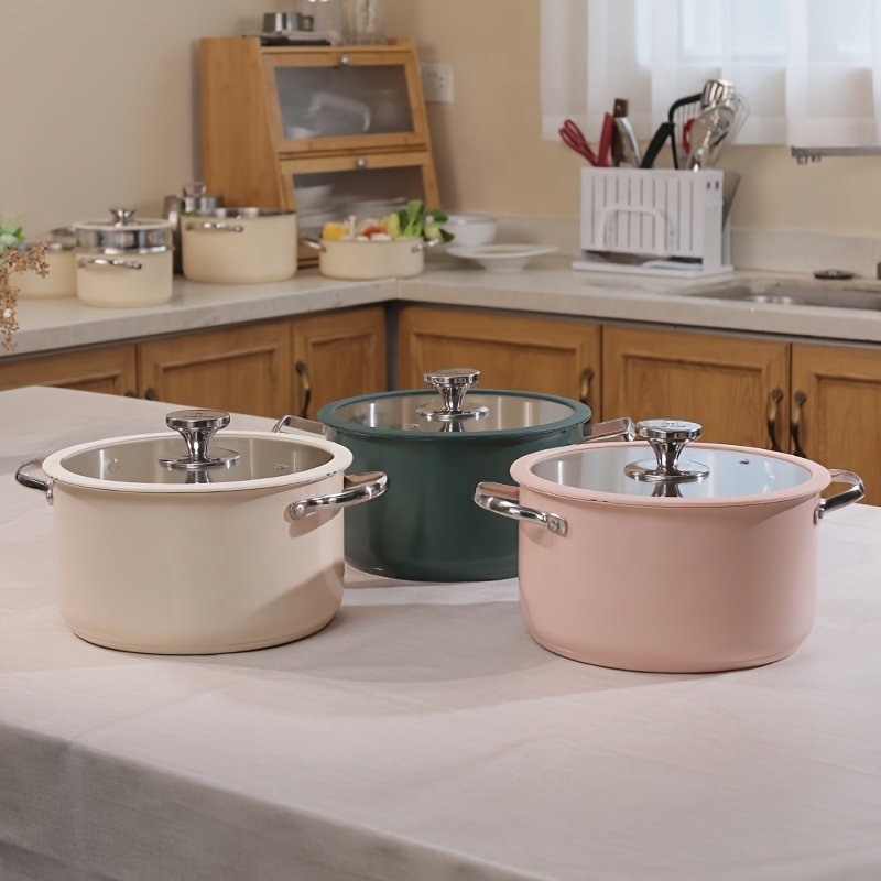 Korean Portable Fashion Style Color Steel Durable Ceramic Coating Cooking Pot For Set Non-stick Sauce Pan Cookware Set
