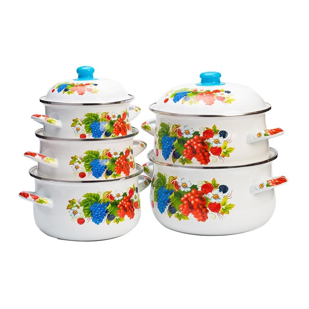 Hot Sale Enamel Cookware Set Flower Decal Cookware Sets Soup Pot