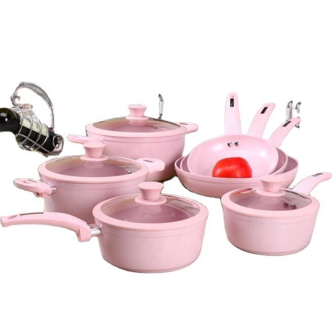 Forged aluminum cooking pot and pan set Korea marble cookware set