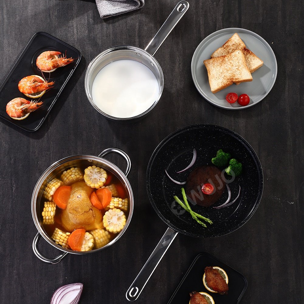 WUJO Stainless Steel Camping Cookware Pot Set 18 10 5 Ply Stainless Steel Cookware Sets