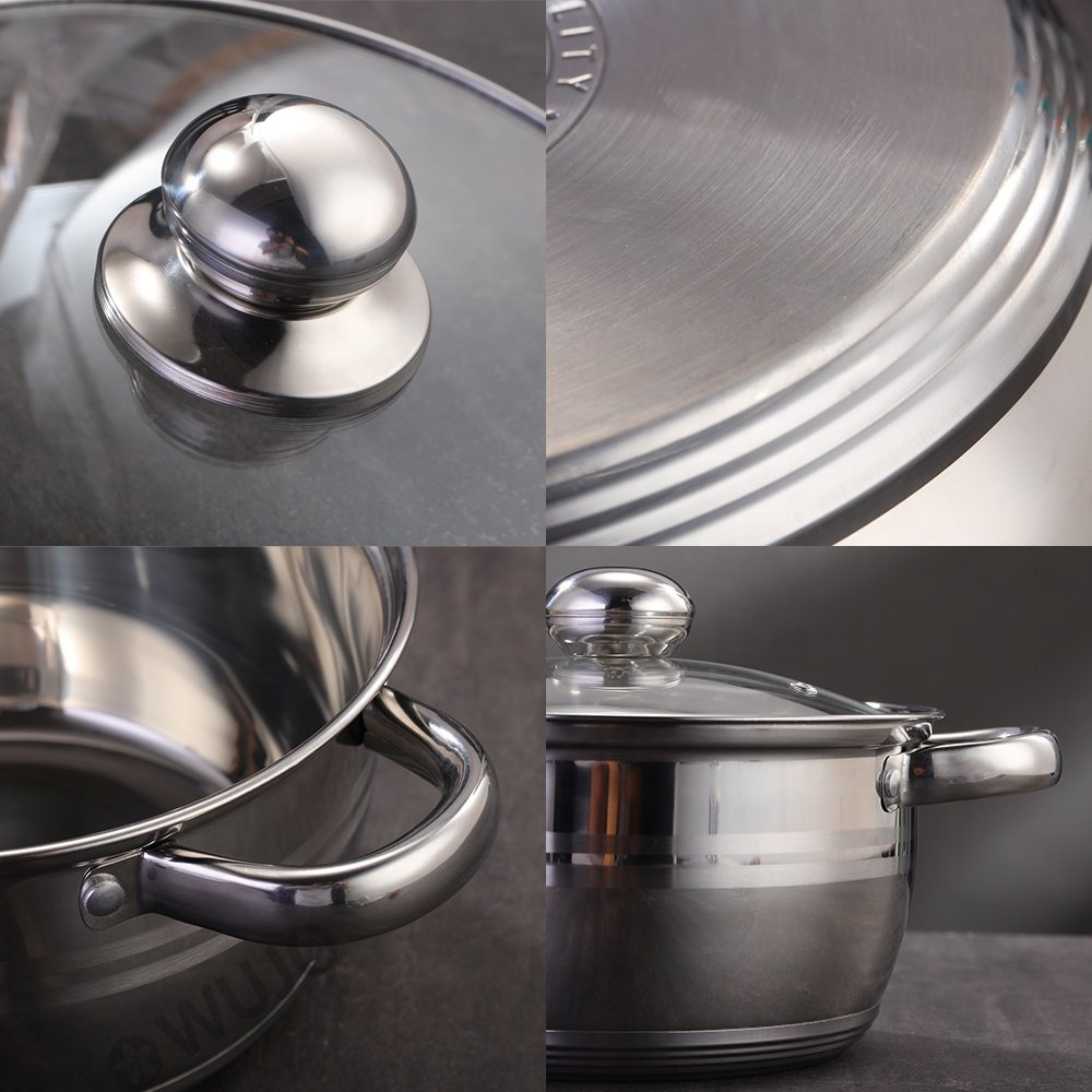 WUJO Stainless Steel Camping Cookware Pot Set 18 10 5 Ply Stainless Steel Cookware Sets