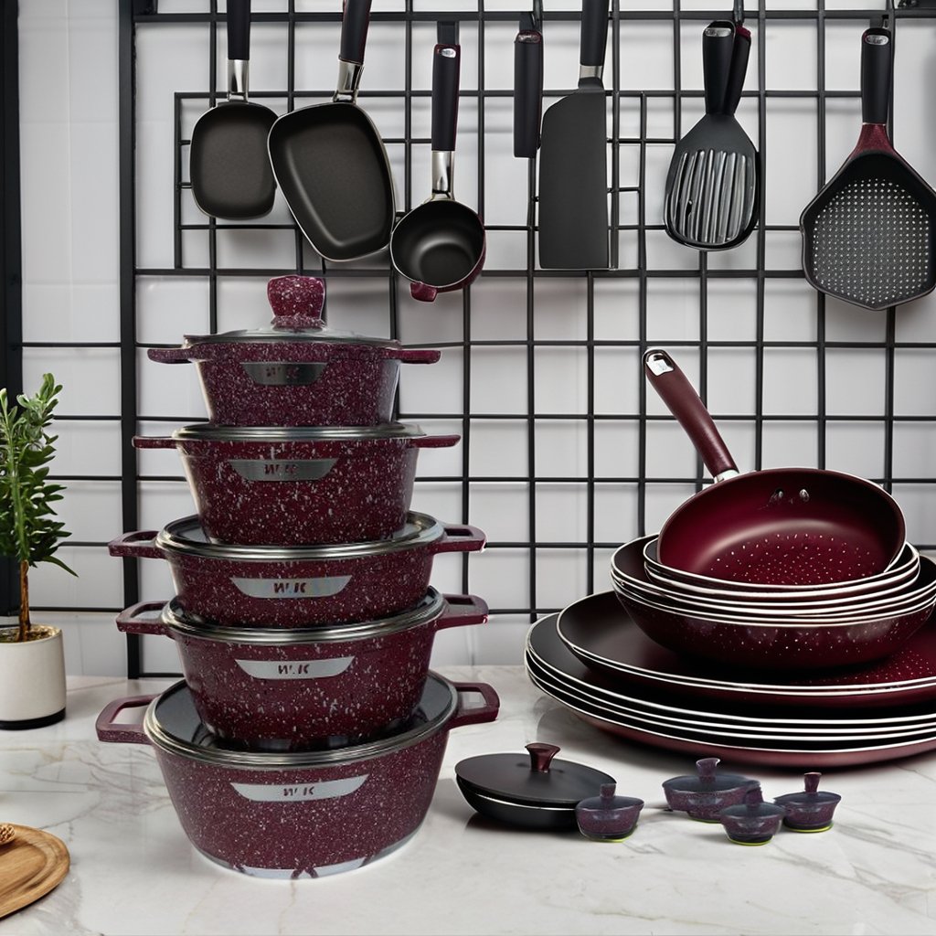 Hot Selling 10pc Non-Stick Aluminum Cookware Set Chinese Ceramic Kitchen Pot Casserole Glass Cover Sustainable Home Cooking