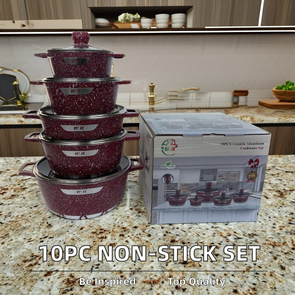 Hot Selling 10pc Non-Stick Aluminum Cookware Set Chinese Ceramic Kitchen Pot Casserole Glass Cover Sustainable Home Cooking