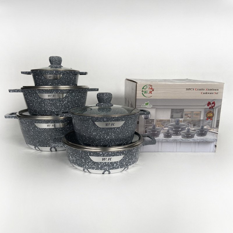 Hot Selling 10pc Non-Stick Aluminum Cookware Set Chinese Ceramic Kitchen Pot Casserole Glass Cover Sustainable Home Cooking