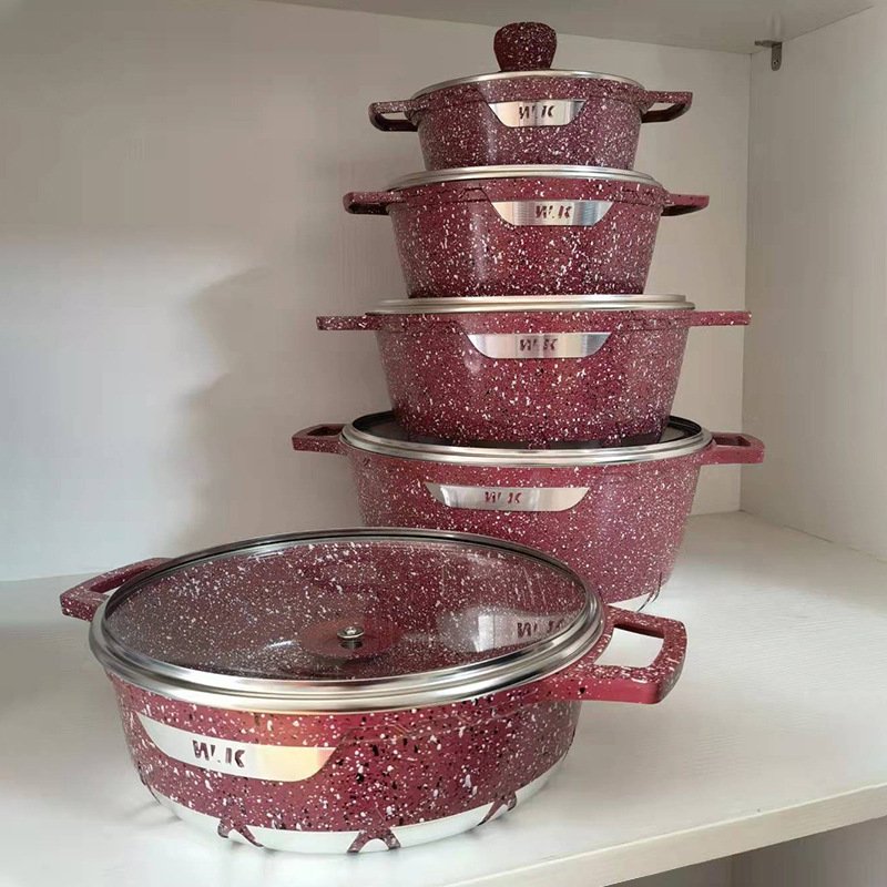 Hot Selling 10pc Non-Stick Aluminum Cookware Set Chinese Ceramic Kitchen Pot Casserole Glass Cover Sustainable Home Cooking