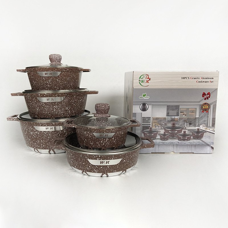 Hot Selling 10pc Non-Stick Aluminum Cookware Set Chinese Ceramic Kitchen Pot Casserole Glass Cover Sustainable Home Cooking