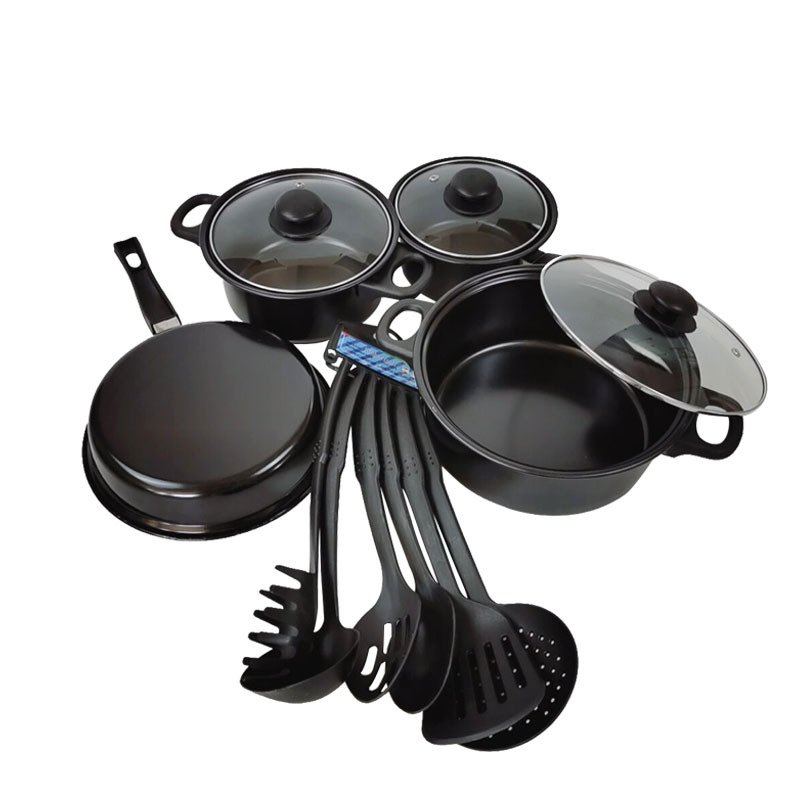 Hot Sale 13pcs stainless iron cookware set black nonstick pan