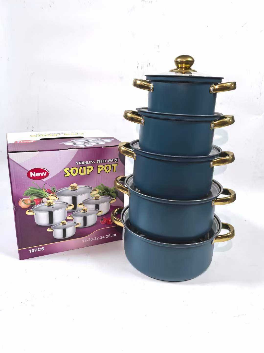 Blue 12 Pcs Multifunctional kitchen cookware set stainless steel cookware set cooking pots set