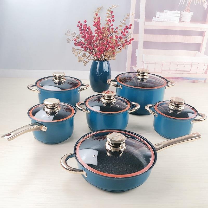 Blue 12 Pcs Multifunctional kitchen cookware set stainless steel cookware set cooking pots set