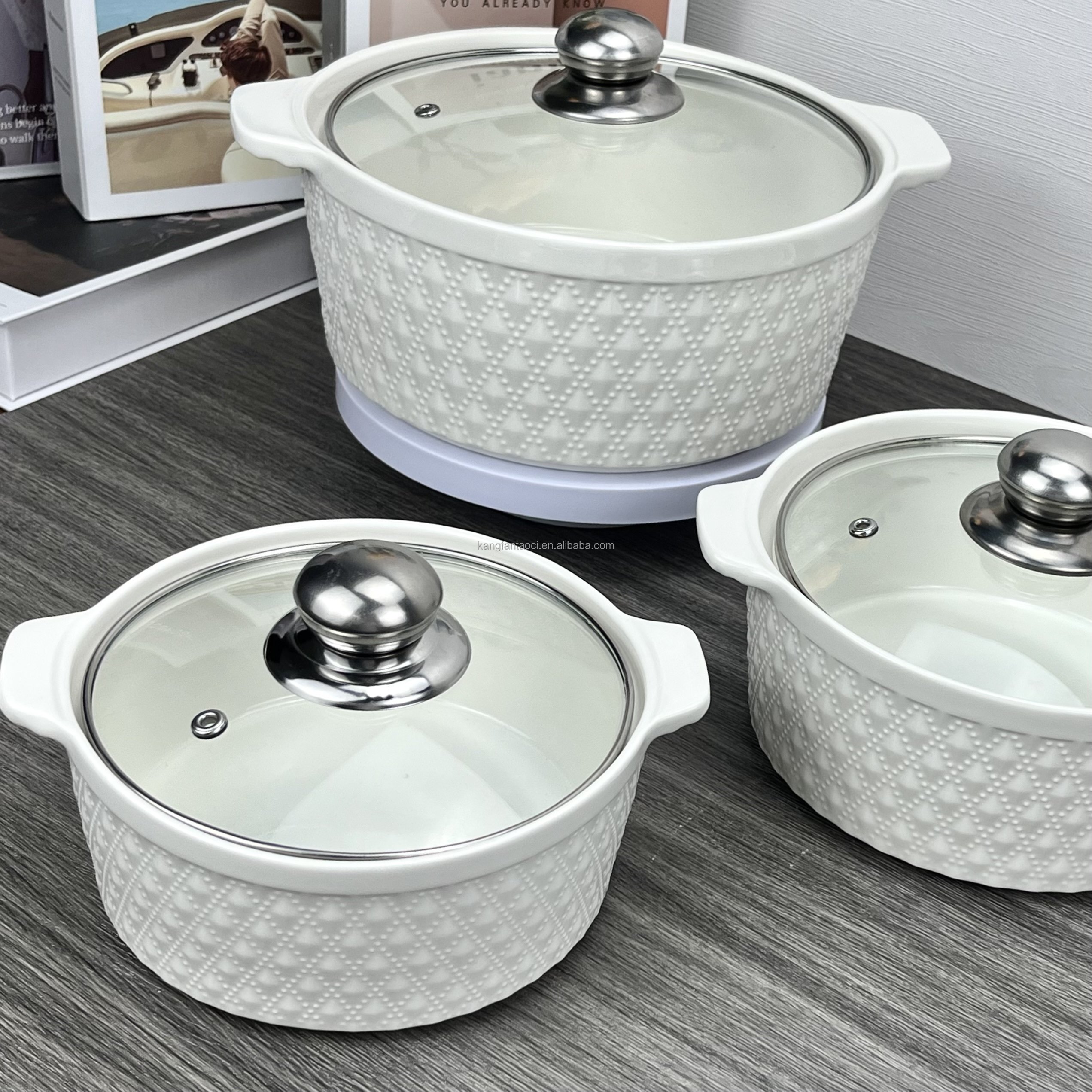 Kitchen Pots Casseroles Non Stick Cookware Sets and Bowl Dinnerware Plates Set Ceramic Soup Pot Cooking Pot Set With Lid