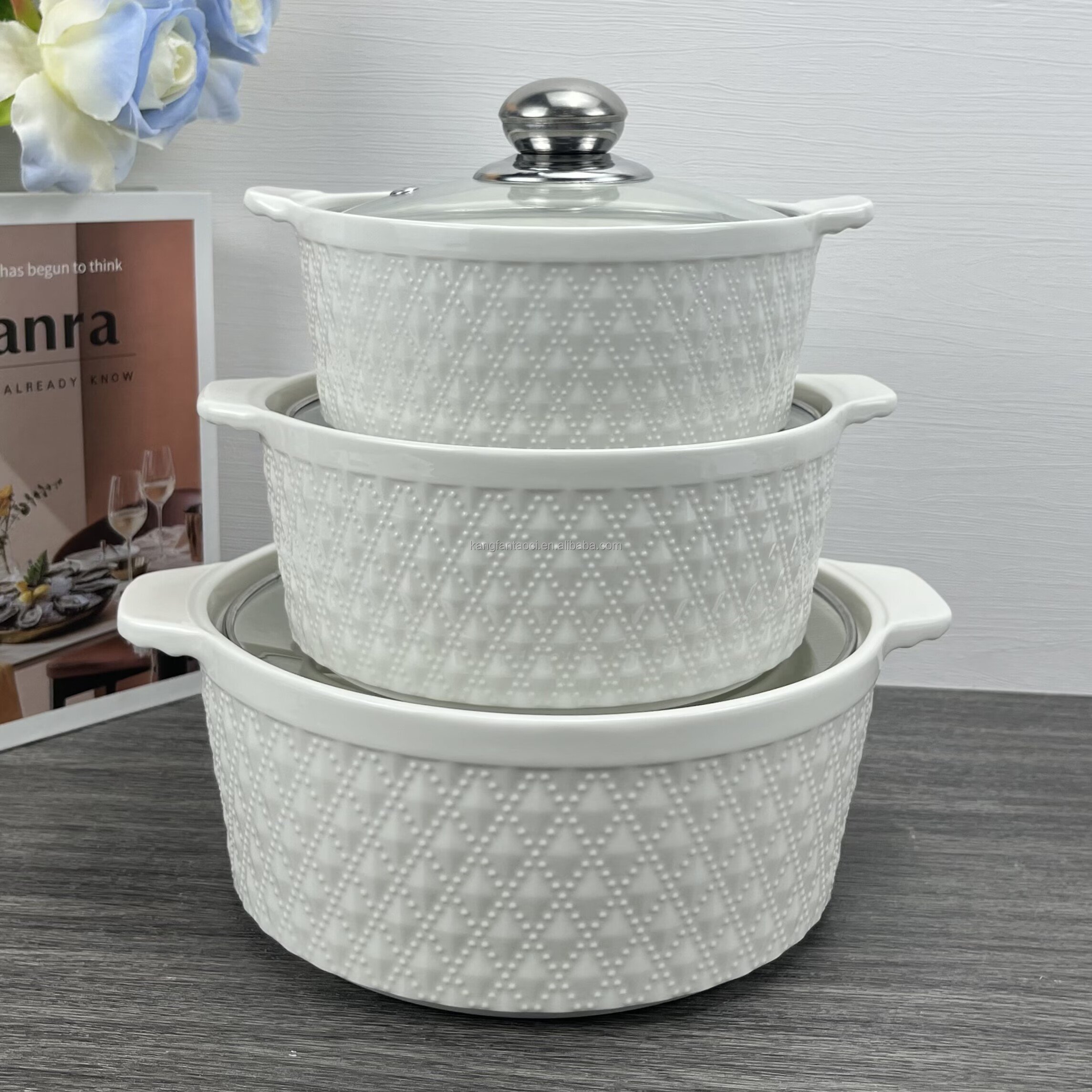Kitchen Pots Casseroles Non Stick Cookware Sets and Bowl Dinnerware Plates Set Ceramic Soup Pot Cooking Pot Set With Lid