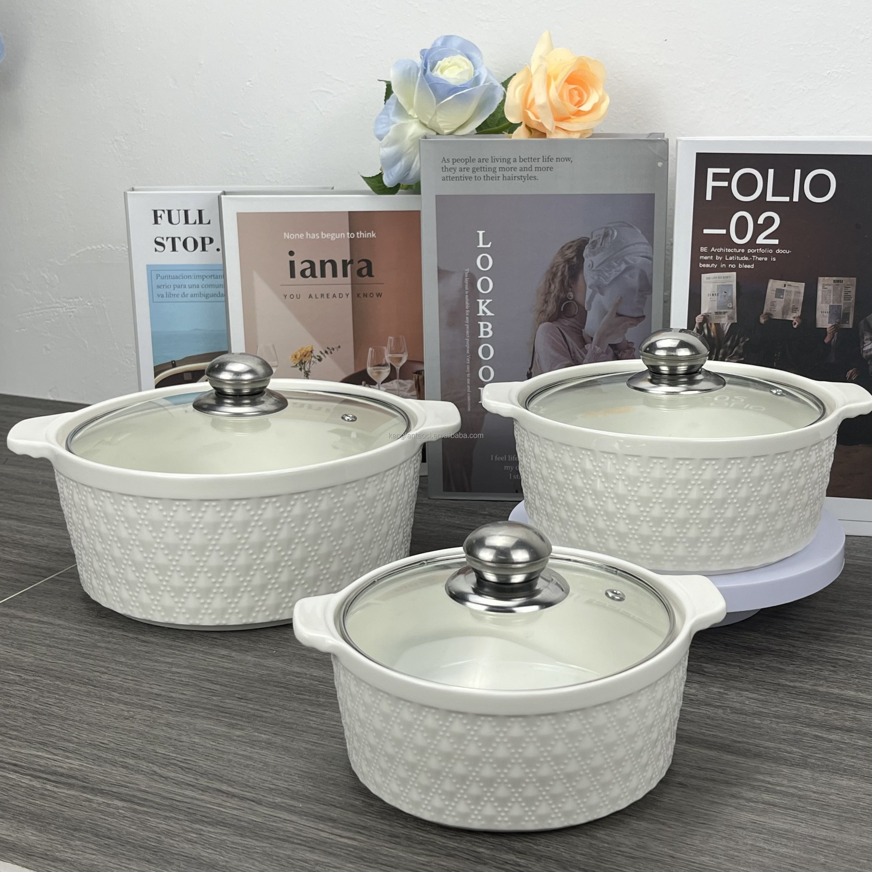Kitchen Pots Casseroles Non Stick Cookware Sets and Bowl Dinnerware Plates Set Ceramic Soup Pot Cooking Pot Set With Lid