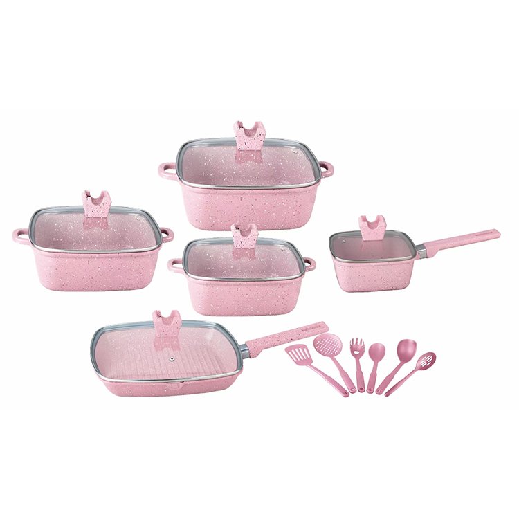Wholesale Kitchen Nonstick Marble Cookware Set 16 Pieces Granite Non Stick Aluminum Cooking Pots and Pans Set