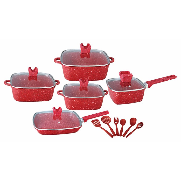 Wholesale Kitchen Nonstick Marble Cookware Set 16 Pieces Granite Non Stick Aluminum Cooking Pots and Pans Set