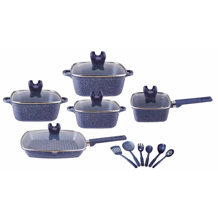 Wholesale Kitchen Nonstick Marble Cookware Set 16 Pieces Granite Non Stick Aluminum Cooking Pots and Pans Set
