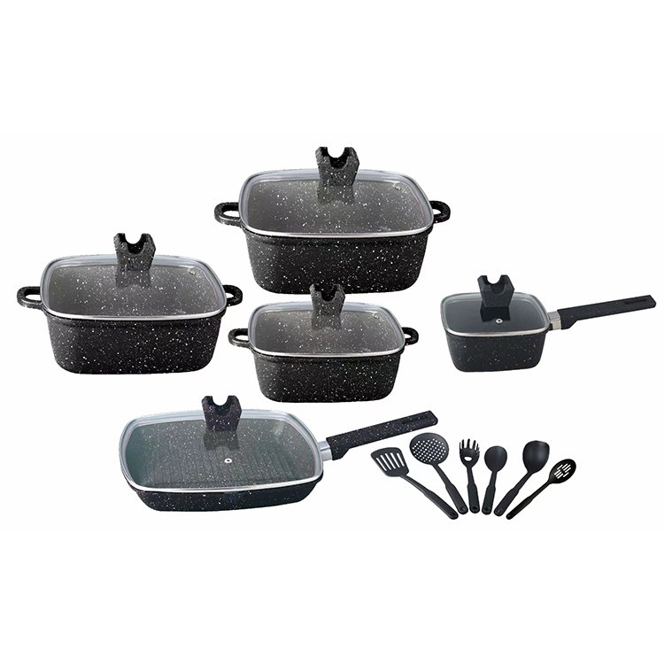 Wholesale Kitchen Nonstick Marble Cookware Set 16 Pieces Granite Non Stick Aluminum Cooking Pots and Pans Set