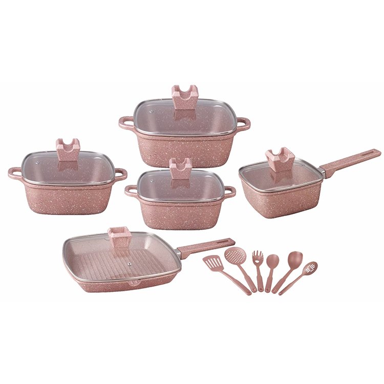 Wholesale Kitchen Nonstick Marble Cookware Set 16 Pieces Granite Non Stick Aluminum Cooking Pots and Pans Set