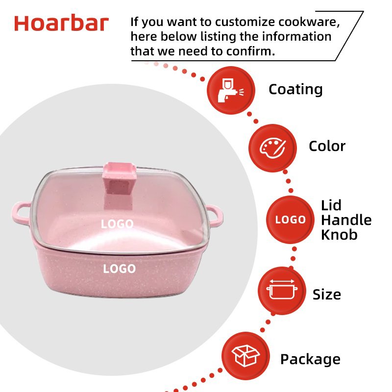 17pcs die cast aluminum square pot cookware set with granite coating