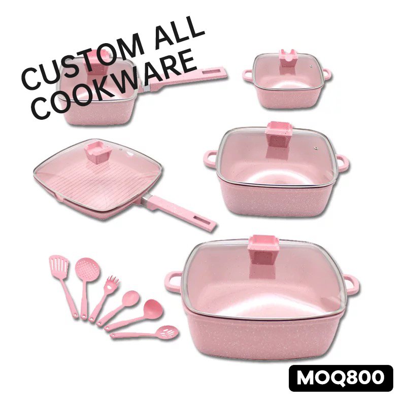 17pcs die cast aluminum square pot cookware set with granite coating