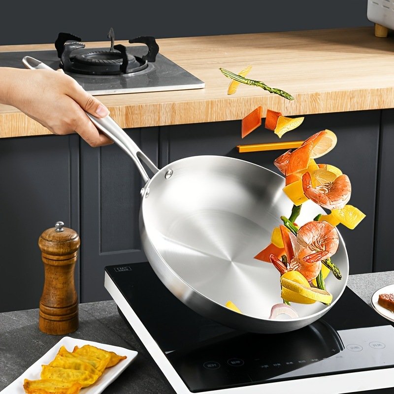 304 Stainless Steel 3-layer Steel Wok Induction Cooker Gas Universal Pan Steak Frying Pan cooking pot non-stick cookware sets