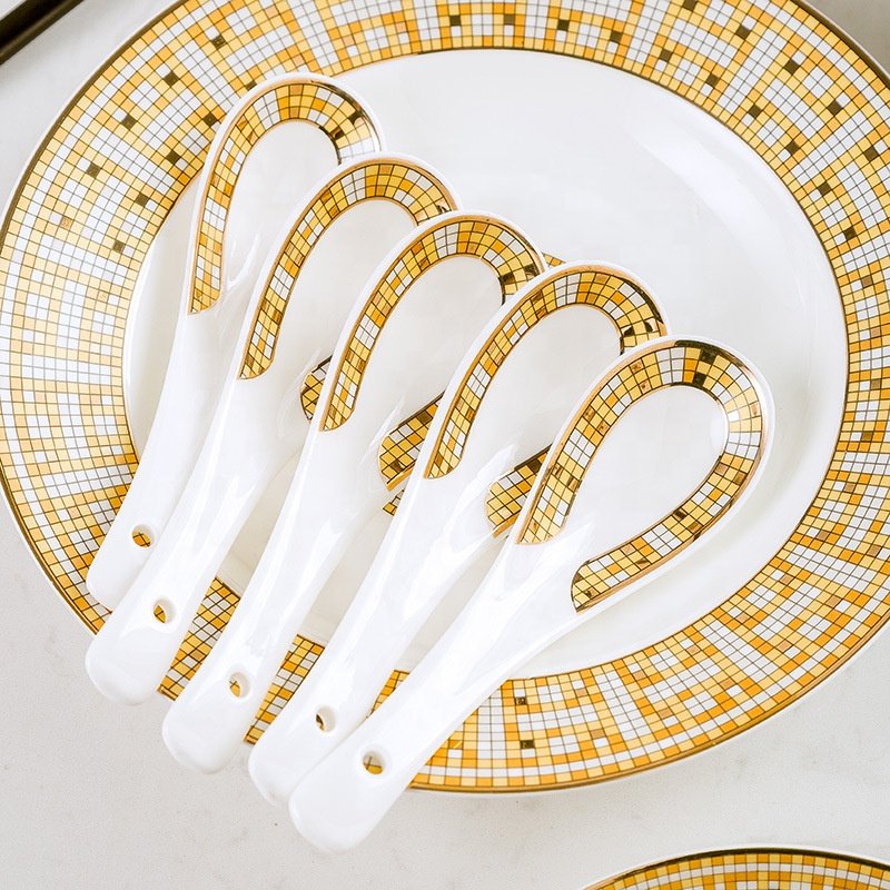 Best Sell Jingdezhen 60 pcs Western Style Golden Mosaic Bone China Tableware Set