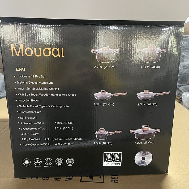 Factory Stock Die Cast 12PCS Cookware Set Non-stick Marble Granite Coating Casseroles induction Cooker Spiral Bottom
