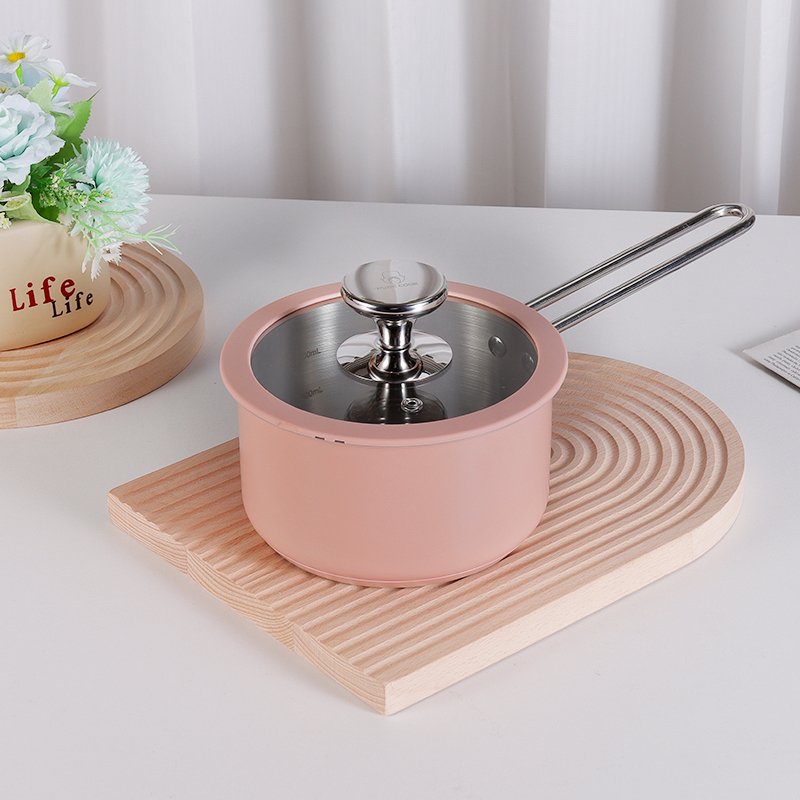 Ready to ship fashion colored pink ceramic food safety paint stainless steel 304 cook pot saucepan casserole cookware set