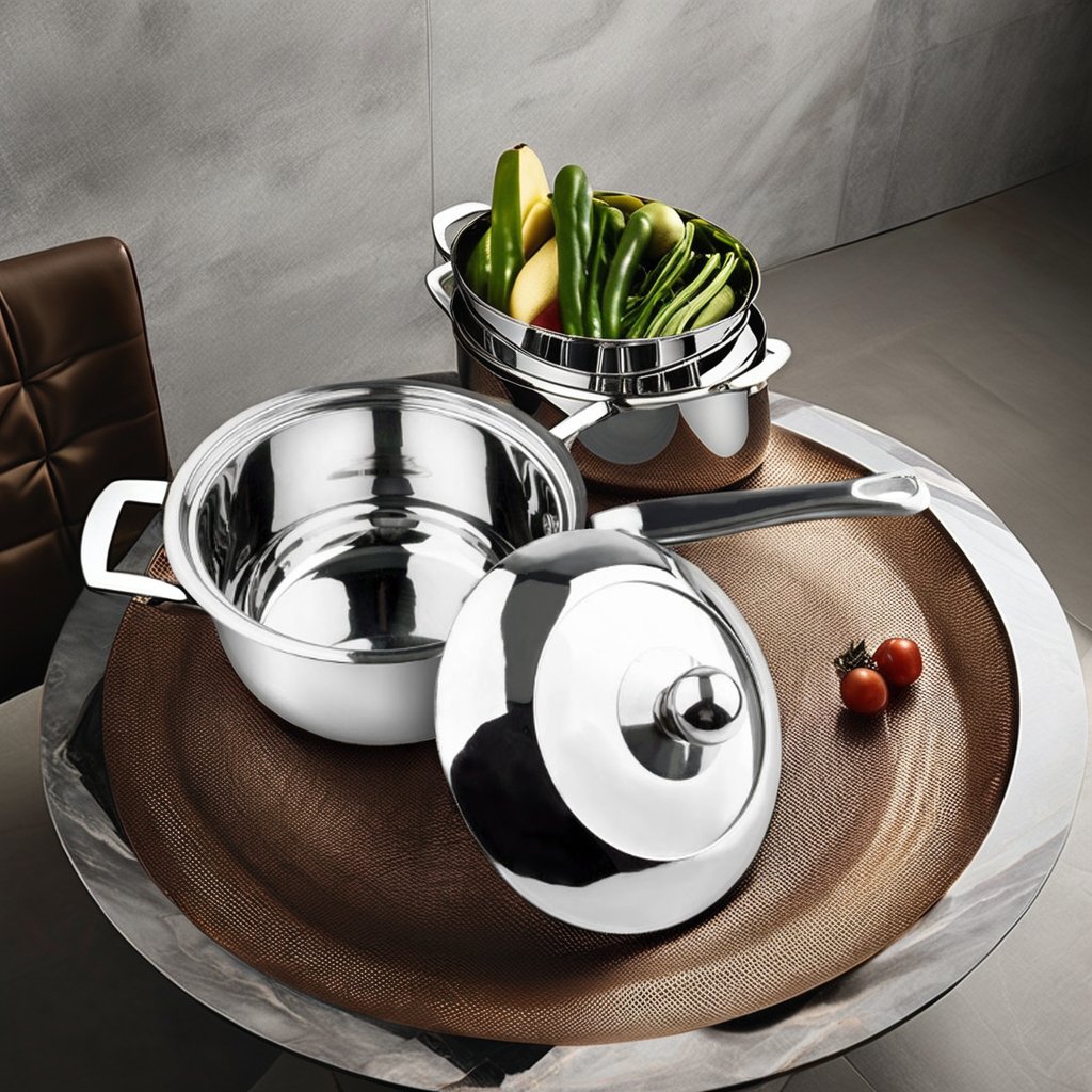 New Arrival Luxury 5-Piece Cookware Set High-End Stainless Steel Soup Pot Cooking Pot Nonstick Silicone Handle Home Wholesale