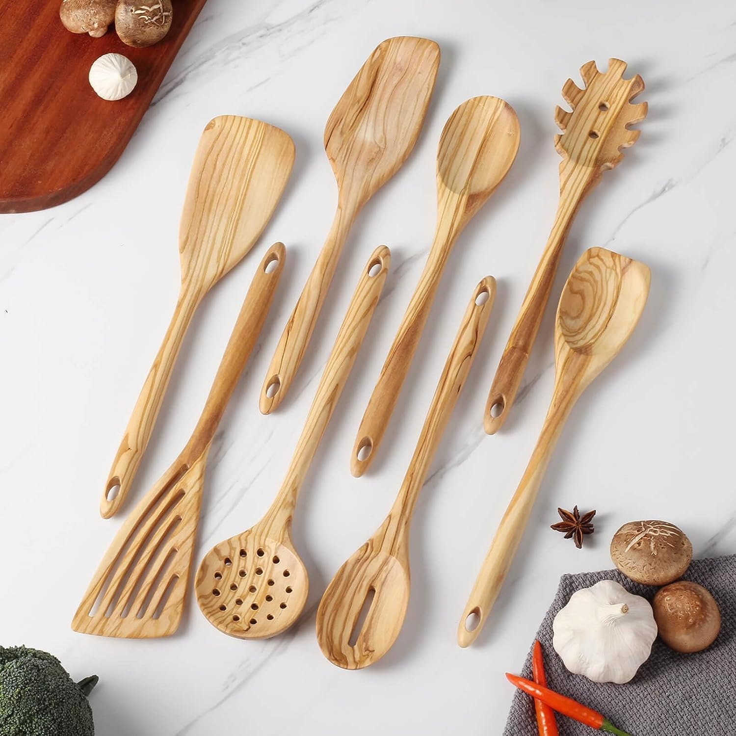 High quality natural olive wood kitchen utensils cookware set perfect gift for holidays