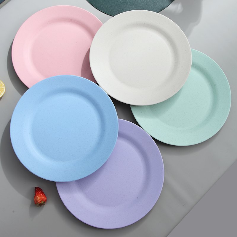 Eco Friendly Reusable Biodegradable Tableware Dishes & Plates Wheat Straw Dinnerware Plastic Plate Set
