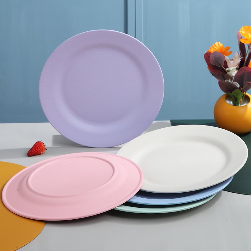 Eco Friendly Reusable Biodegradable Tableware Dishes & Plates Wheat Straw Dinnerware Plastic Plate Set
