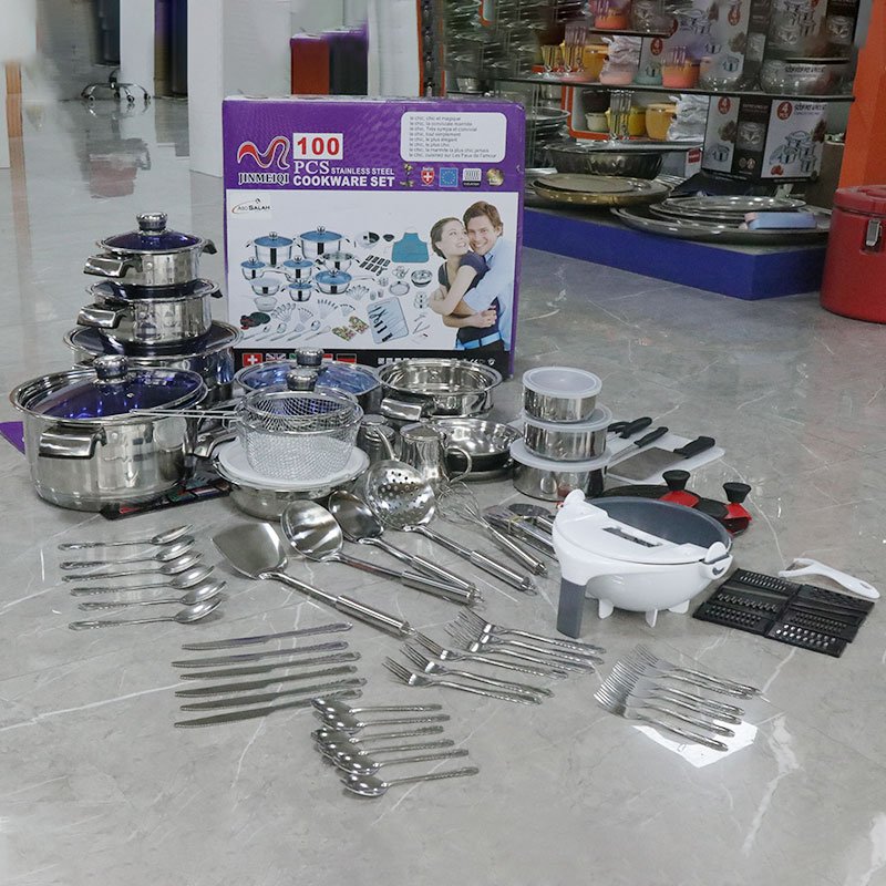 Manufacturer Custom Soup Pot & Stock Pot 100Pcs Stainless Steel Cookware Set with Glass lid with Thermometer