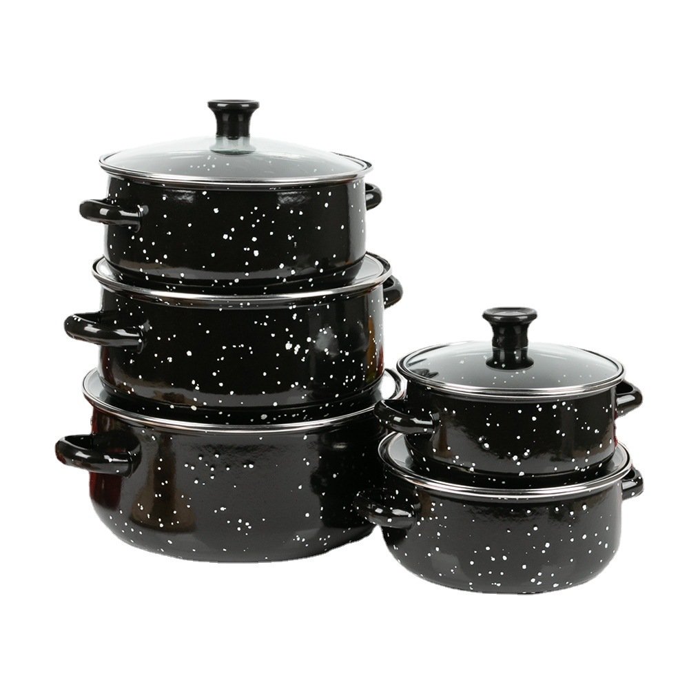 Five-Piece Enamel Cookware Set Stockpot with Durable Enamel