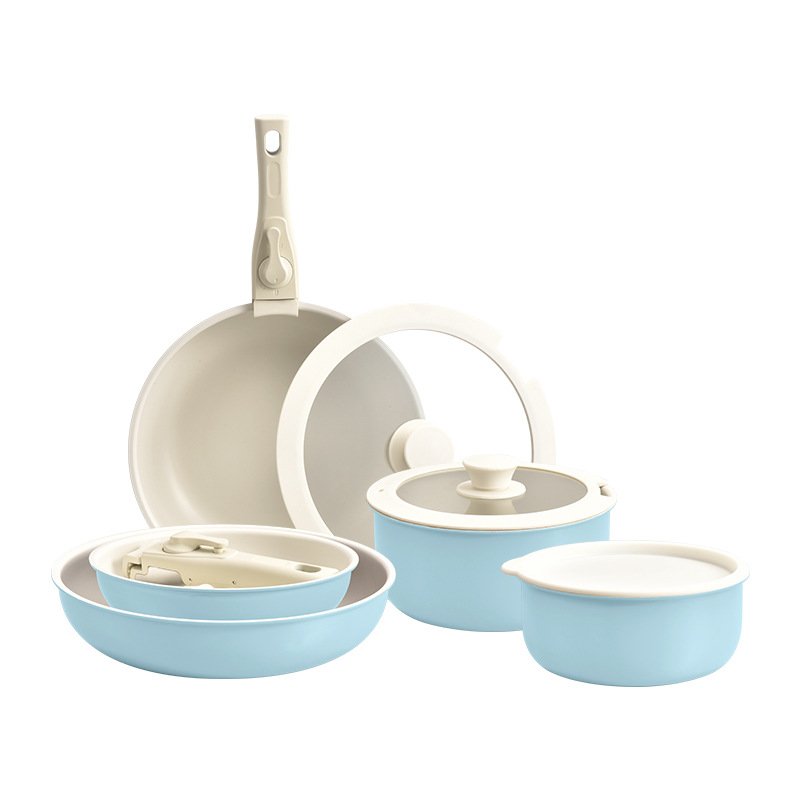 Cookware Set Nonstick Pots and Pans Set with Removable Handles Space Saving Kitchen Cooking Set Silicone Lids