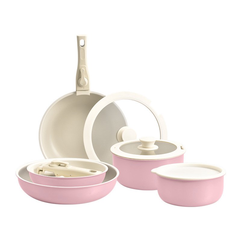 Cookware Set Nonstick Pots and Pans Set with Removable Handles Space Saving Kitchen Cooking Set Silicone Lids