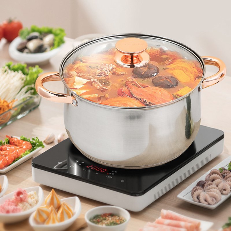 Wholesale 430 stainless steel double bottom cooking high stock pot warmer range set soup and stock pot with lid