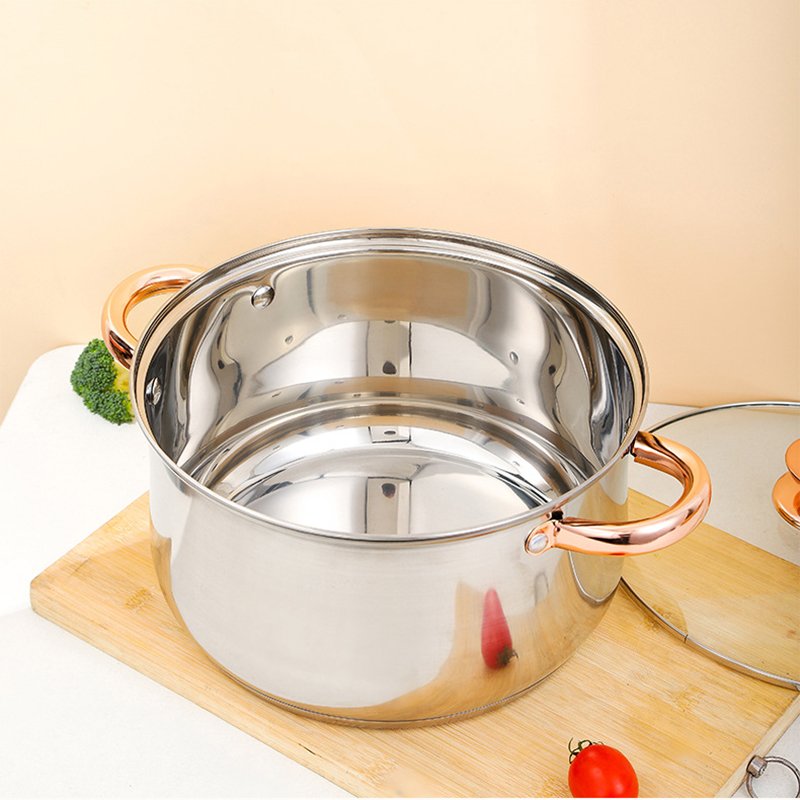 Wholesale 430 stainless steel double bottom cooking high stock pot warmer range set soup and stock pot with lid